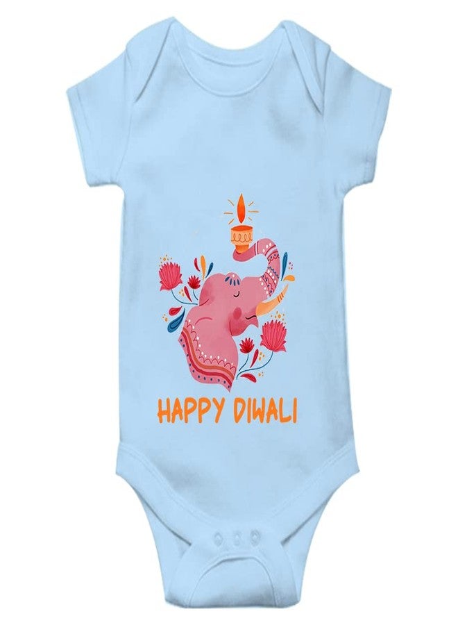 Mott2 Diwali Special Unisex Baby Romper - Happy Diwali9 (6-9 Months Blue) - Image 1