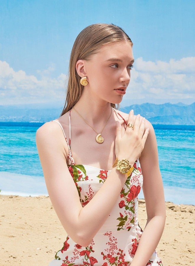 FAUTHENTICUTE Gold Conch Shell Earrings For Women Worn Gold Seashell Studs Swirl Statement Earrings Summer Beach Earrings - Image 2