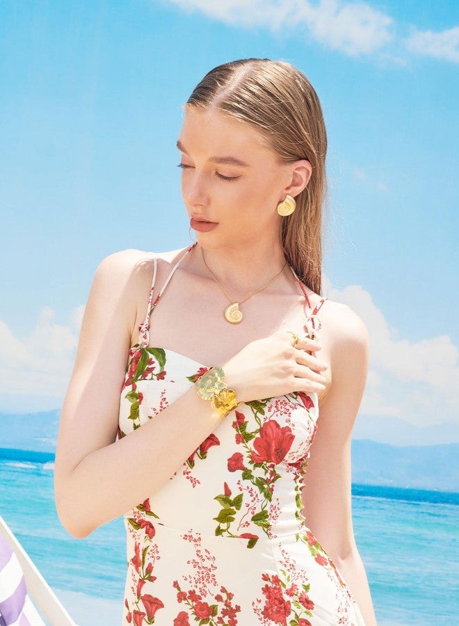 FAUTHENTICUTE Gold Conch Shell Earrings For Women Worn Gold Seashell Studs Swirl Statement Earrings Summer Beach Earrings - Image 4