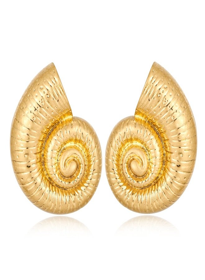 FAUTHENTICUTE Gold Conch Shell Earrings For Women Worn Gold Seashell Studs Swirl Statement Earrings Summer Beach Earrings - Image 1