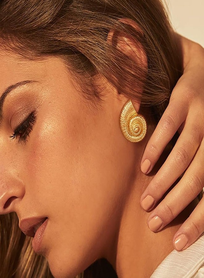 FAUTHENTICUTE Gold Conch Shell Earrings For Women Worn Gold Seashell Studs Swirl Statement Earrings Summer Beach Earrings - Image 5
