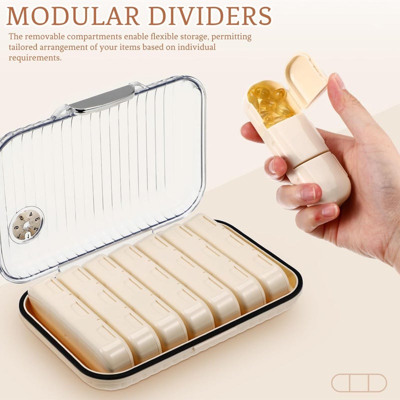 ULTECHNOVO Mini Pill Storage Box Sealed Lid Weekly Organizer Travel Holder Detachable Compartments Cream White - Image 3