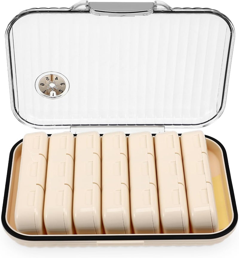 ULTECHNOVO Mini Pill Storage Box Sealed Lid Weekly Organizer Travel Holder Detachable Compartments Cream White - Image 1