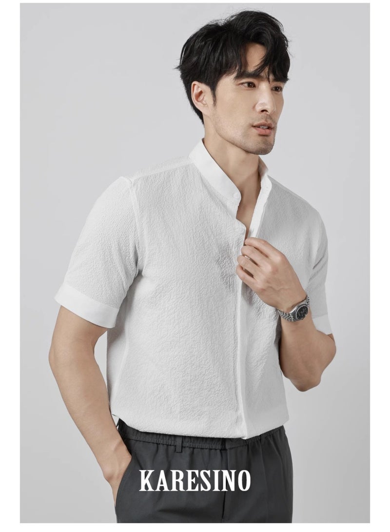 KARESINO Temperament Casual Ice Silk Short Sleeved Shirt - Image 3