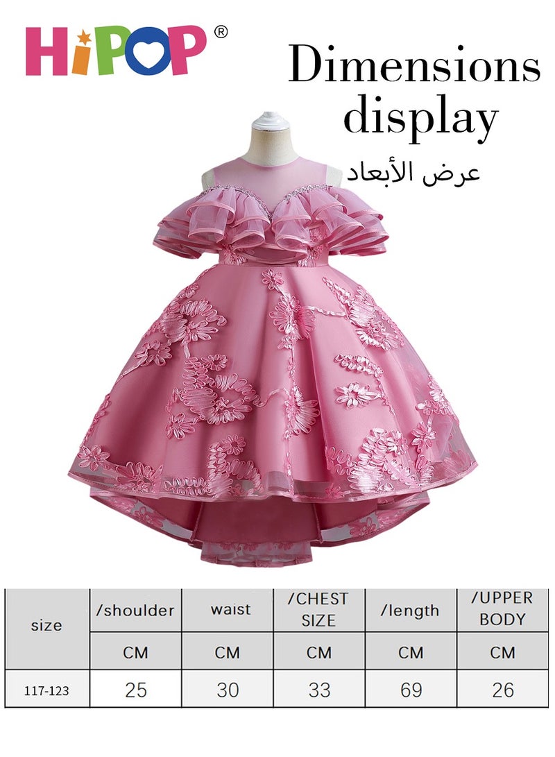 HIPOP Girls Princess Dress Up,Princess Costume with Breathable Mesh and Lining,Birthday Party Cosplay Outfits for Girl Gift,Pink Dress with Beautiful Flower Pattern,3 Layers,120cm - Image 4
