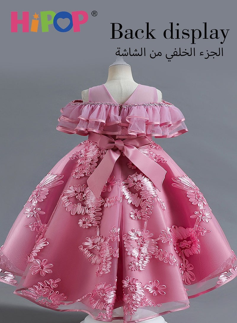 HIPOP Girls Princess Dress Up,Princess Costume with Breathable Mesh and Lining,Birthday Party Cosplay Outfits for Girl Gift,Pink Dress with Beautiful Flower Pattern,3 Layers,120cm - Image 5