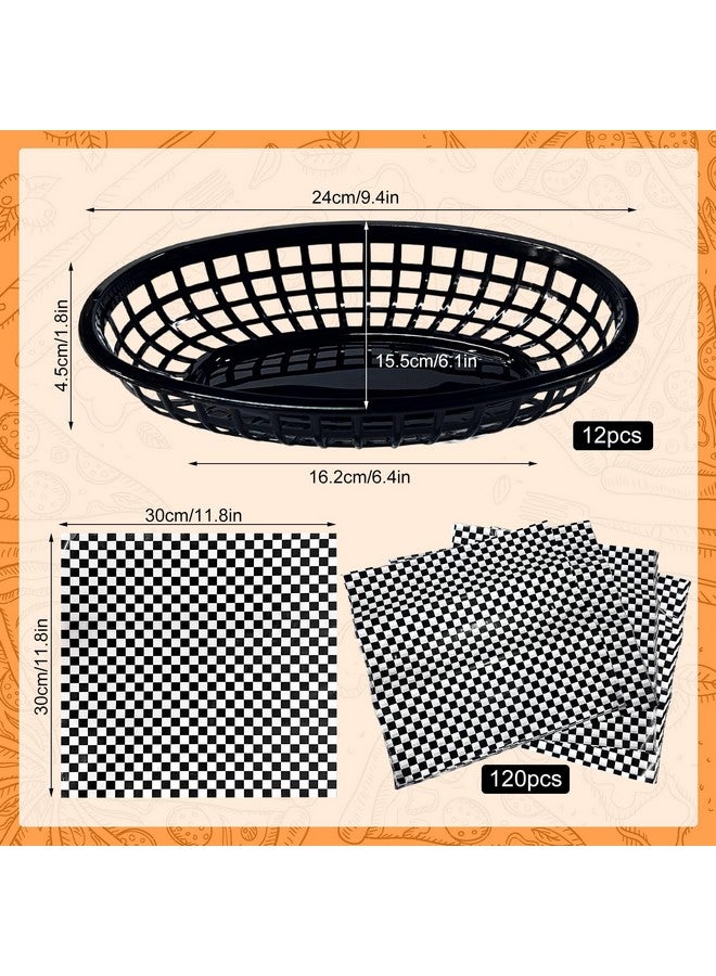 Rainmae Rainmae Plastic Food Baskets with Parchment Paper Liners, 12 Fast Food Baskets with 120 Deli Paper Sheets, Bread Basket, Candy Fruits basket, Plastic Baskets, Restaurant Baskets for Food - Retro Style  - Image 3
