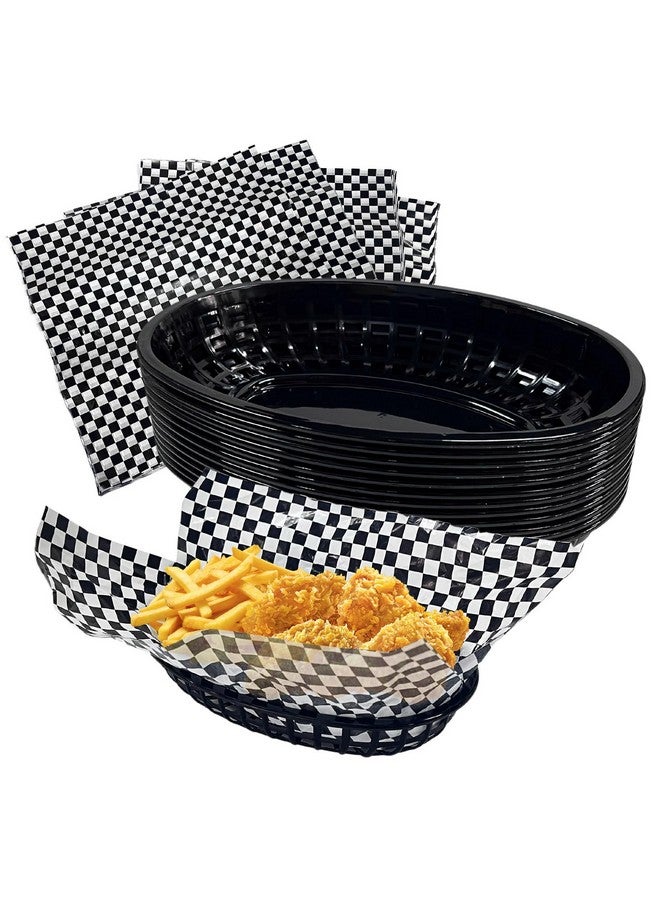 Rainmae Rainmae Plastic Food Baskets with Parchment Paper Liners, 12 Fast Food Baskets with 120 Deli Paper Sheets, Bread Basket, Candy Fruits basket, Plastic Baskets, Restaurant Baskets for Food - Retro Style  - Image 2