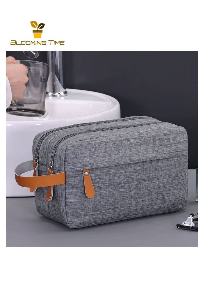 بلومنغ تايم حقيبة أدوات الزينة للسفر للرجال ، حقيبة سفر محمولة ذات سعة كبيرة للأعمال ، حقيبة تخزين للسفر للرجال ، حقيبة تخزين مستحضرات التجميل بمقصورة قماش أكسفورد ، حقيبة أدوات الزينة للرجال ذات الطبقة المزدوجة ، رمادي - Image 1