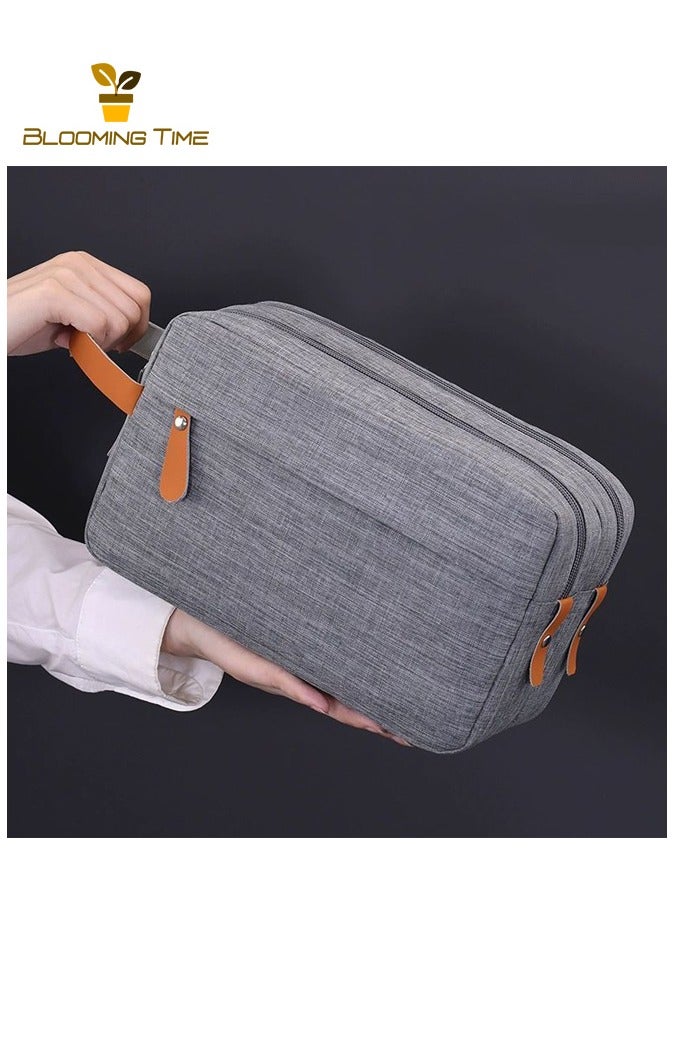 بلومنغ تايم حقيبة أدوات الزينة للسفر للرجال ، حقيبة سفر محمولة ذات سعة كبيرة للأعمال ، حقيبة تخزين للسفر للرجال ، حقيبة تخزين مستحضرات التجميل بمقصورة قماش أكسفورد ، حقيبة أدوات الزينة للرجال ذات الطبقة المزدوجة ، رمادي - Image 3