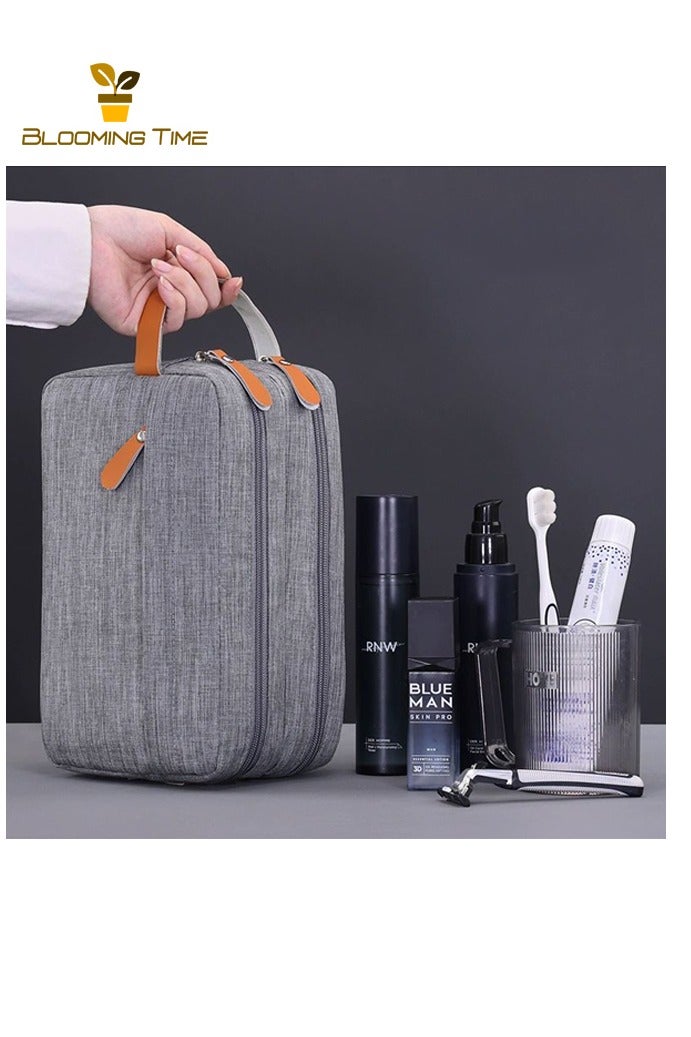 بلومنغ تايم حقيبة أدوات الزينة للسفر للرجال ، حقيبة سفر محمولة ذات سعة كبيرة للأعمال ، حقيبة تخزين للسفر للرجال ، حقيبة تخزين مستحضرات التجميل بمقصورة قماش أكسفورد ، حقيبة أدوات الزينة للرجال ذات الطبقة المزدوجة ، رمادي - Image 4
