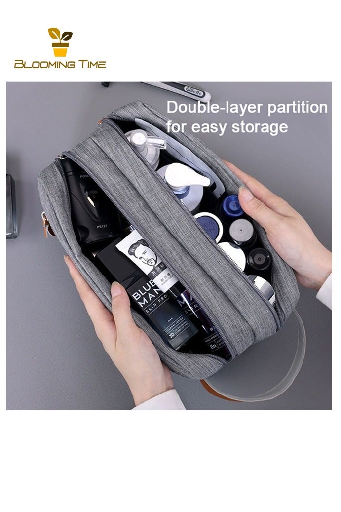 بلومنغ تايم حقيبة أدوات الزينة للسفر للرجال ، حقيبة سفر محمولة ذات سعة كبيرة للأعمال ، حقيبة تخزين للسفر للرجال ، حقيبة تخزين مستحضرات التجميل بمقصورة قماش أكسفورد ، حقيبة أدوات الزينة للرجال ذات الطبقة المزدوجة ، رمادي - Image 5