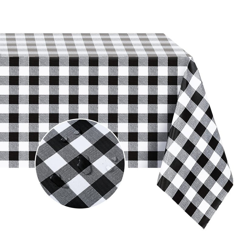 Romanstile Rectangle Vinyl PVC Tablecloth 100 Waterproof Buffalo Plaid Plastic Table Cloth Oil Proof Heavy Duty Wipeable Table Covers for DiningCampingPicnicOutdoor 60 x 102 Black and White