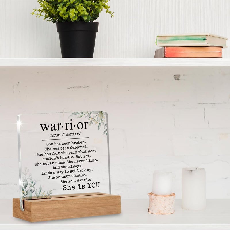 WEZADUK Inspirational Cancer Survivor Gifts for Women Mom, Breast Cancer Gifts for Woman, Warrior is You Home Decorative Signs Plaque for Desk - Image 4