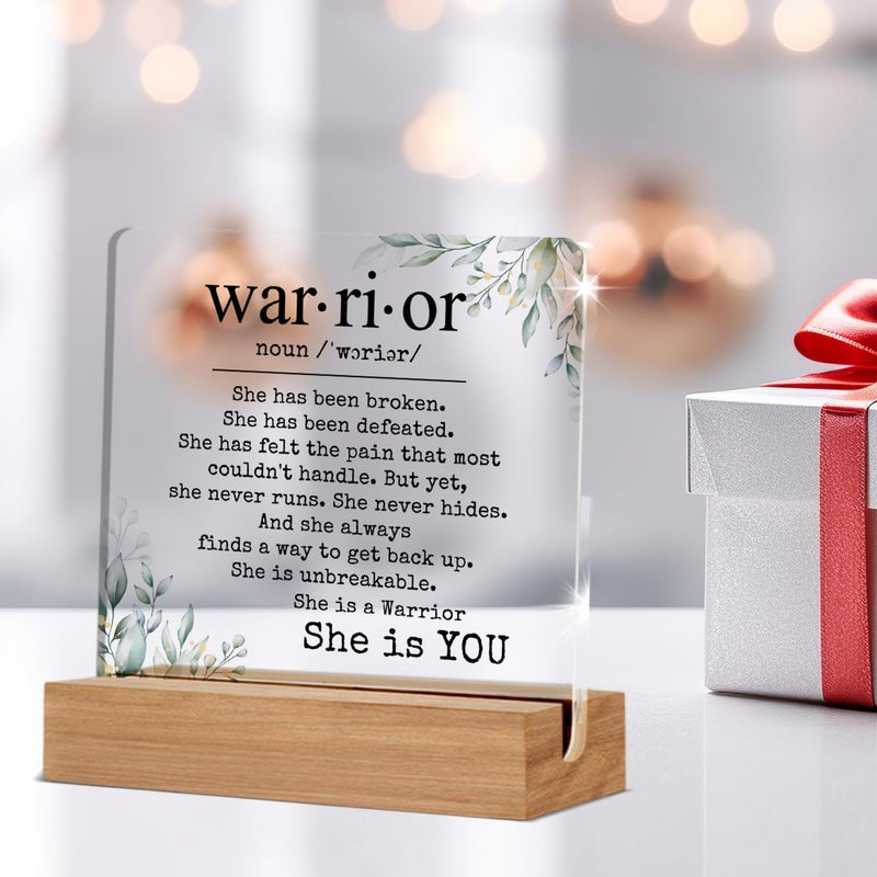 WEZADUK Inspirational Cancer Survivor Gifts for Women Mom, Breast Cancer Gifts for Woman, Warrior is You Home Decorative Signs Plaque for Desk - Image 5