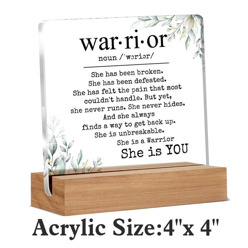 WEZADUK Inspirational Cancer Survivor Gifts for Women Mom, Breast Cancer Gifts for Woman, Warrior is You Home Decorative Signs Plaque for Desk - Image 2
