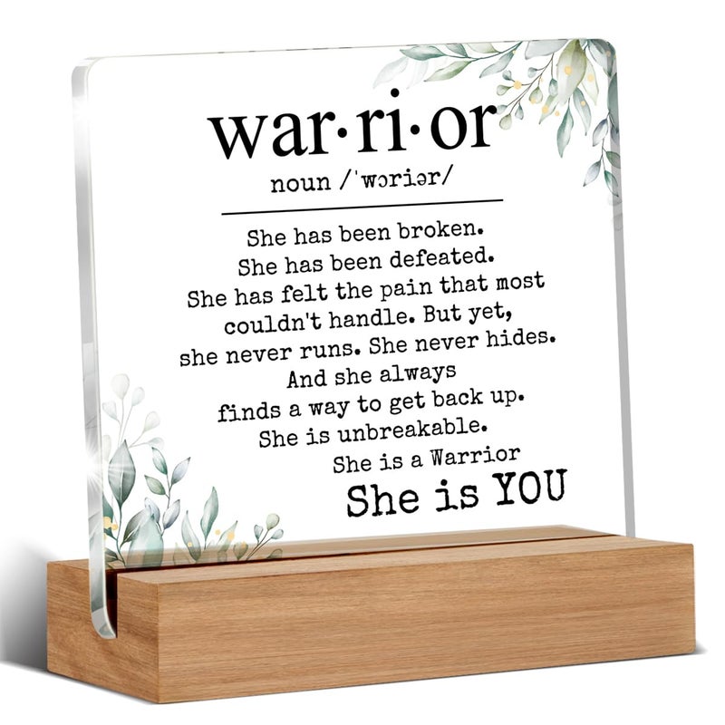 WEZADUK Inspirational Cancer Survivor Gifts for Women Mom, Breast Cancer Gifts for Woman, Warrior is You Home Decorative Signs Plaque for Desk - Image 1