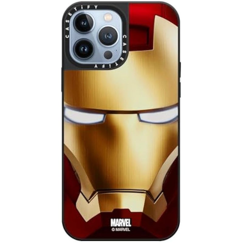 Casetify Mirror iPhone 13 Pro Max Case 【Iron Man Co-Lab/Reflective / 4.9ft Drop Protection/Compatible with Magsafe】 - Iron Man Hero Mask - Silver on Black - Image 1