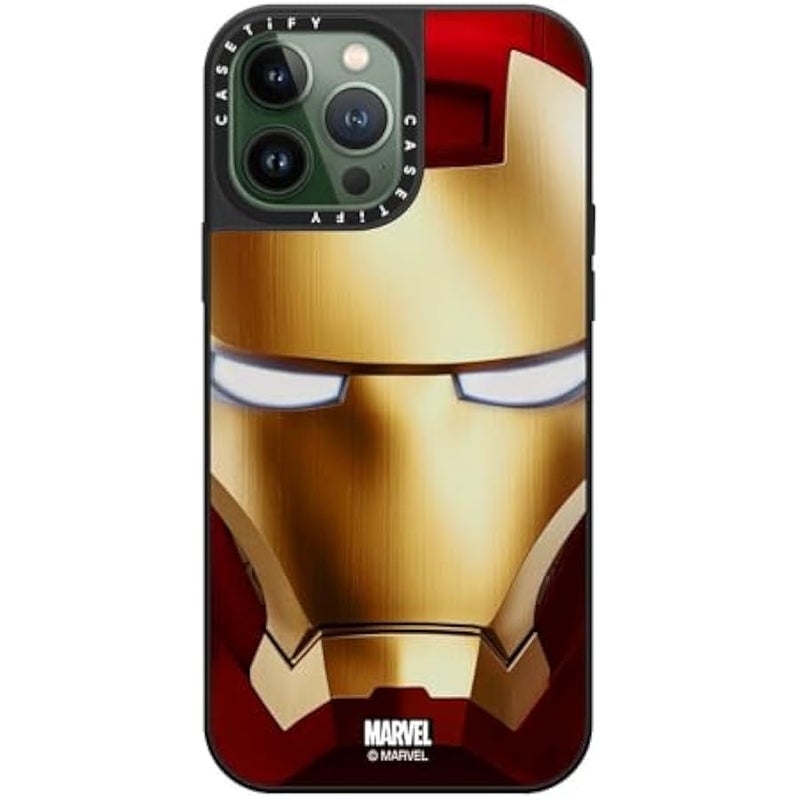 Casetify Mirror iPhone 13 Pro Max Case 【Iron Man Co-Lab/Reflective / 4.9ft Drop Protection/Compatible with Magsafe】 - Iron Man Hero Mask - Silver on Black - Image 2