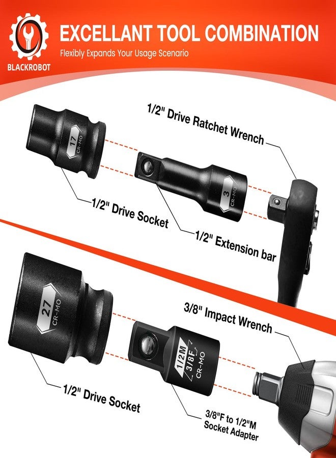BLACKROBOT 1/2" Drive Magnetic Impact Socket Set, 15-Piece Shallow Socket Set with Storage Rail, Metric Size (10-22mm, 24mm, 27mm), 6-Point Magnetic Sockets, Cr-Mo Steel - Image 5