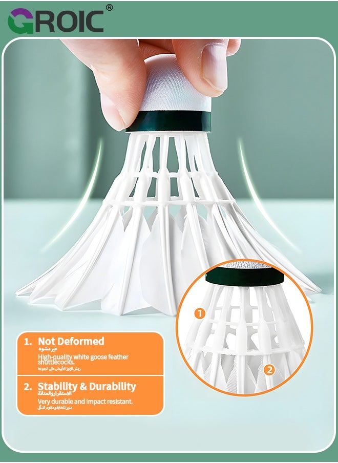 GROIC Shuttlecocks Set, 12pcs Badminton Balls, Goose/Duck Feather Head Shuttlecocks with Storage Tube, Sports Training Equipment for Trainers, Amateurs, Beginners, Indoor&Outdoor  - Image 4