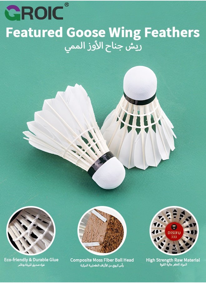 GROIC Shuttlecocks Set, 12pcs Badminton Balls, Goose/Duck Feather Head Shuttlecocks with Storage Tube, Sports Training Equipment for Trainers, Amateurs, Beginners, Indoor&Outdoor  - Image 3