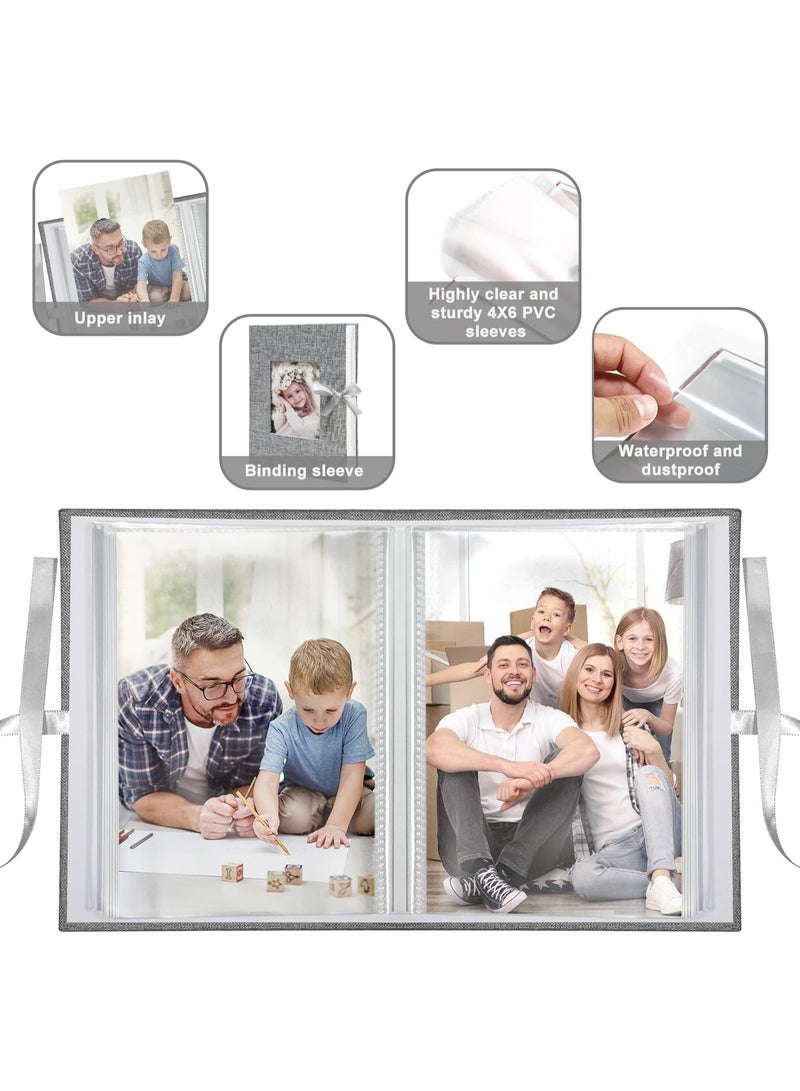 يلا جوي ألبوم الصور 4x6 100 جيوب، ألبومات الصور المنزلقة، غطاء الكتان أعلى محمل ألبومات الجيوب العمودية للطفل، الأطفال ولد البنات، حفل الزفاف، العائلة، الذكرى السنوية (الرمادي) - Image 4
