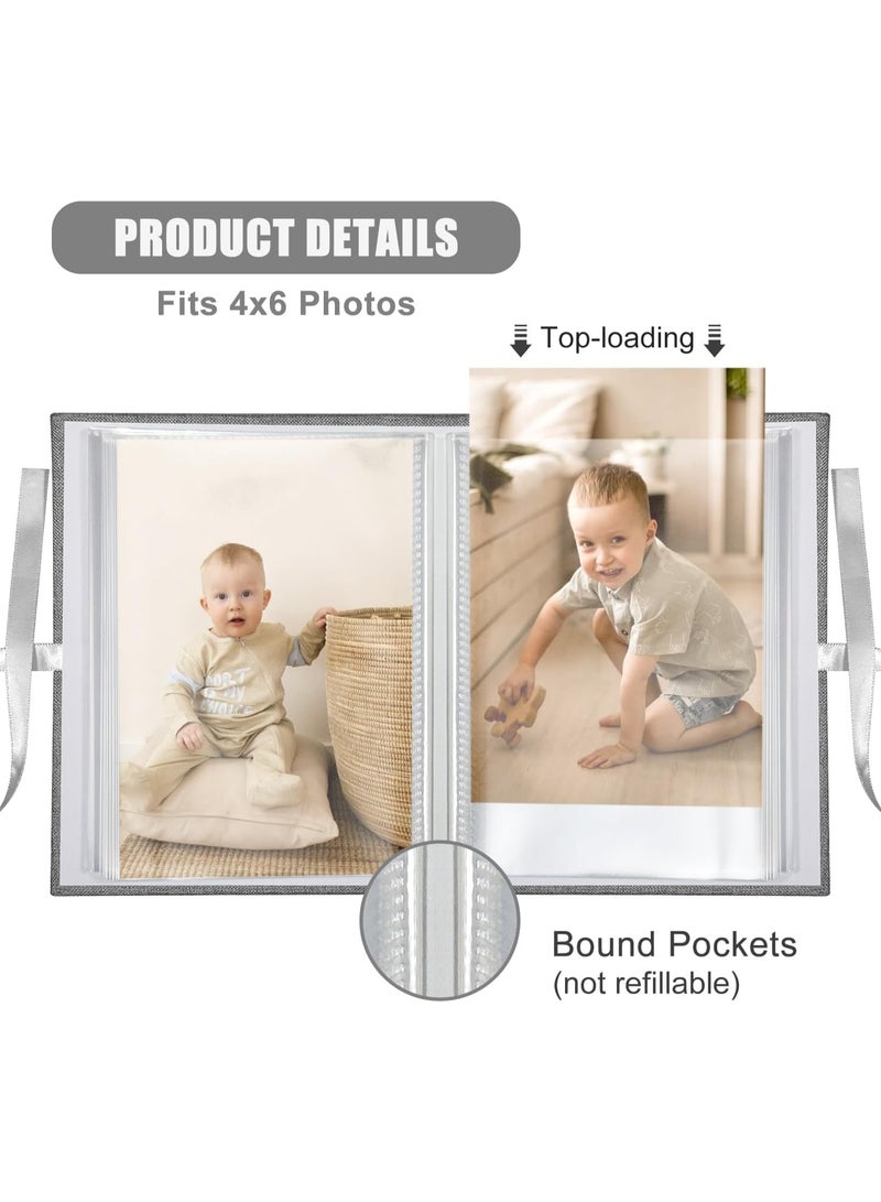 يلا جوي ألبوم الصور 4x6 100 جيوب، ألبومات الصور المنزلقة، غطاء الكتان أعلى محمل ألبومات الجيوب العمودية للطفل، الأطفال ولد البنات، حفل الزفاف، العائلة، الذكرى السنوية (الرمادي) - Image 3
