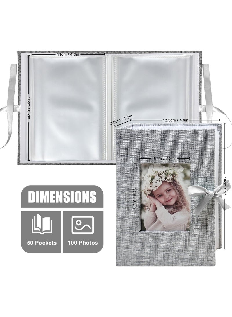 يلا جوي ألبوم الصور 4x6 100 جيوب، ألبومات الصور المنزلقة، غطاء الكتان أعلى محمل ألبومات الجيوب العمودية للطفل، الأطفال ولد البنات، حفل الزفاف، العائلة، الذكرى السنوية (الرمادي) - Image 2