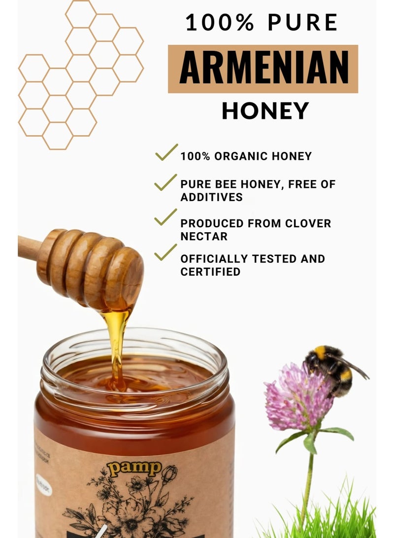 بامب عسل البرسيم العضوي 100% - عسل نحل خام نقي من مرتفعات أرمينيا - طبيعي، غير معالج، بدون إضافات، عسل أصلي عالي الجودة - Image 4