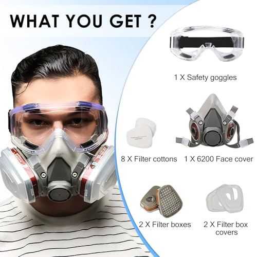 TecoKart® High-Performance Respirator Mask Set with Activated Carbon Filters & Safety Goggles – Suitable for Resin Work, Wall Painting, Welding, and Construction Use - Image 4