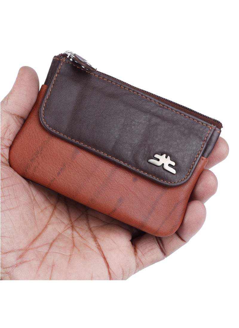 LAVERI LEATHER Laveri Leather Coin Purse With Key Chain Rust And Dark Brown  - Image 5