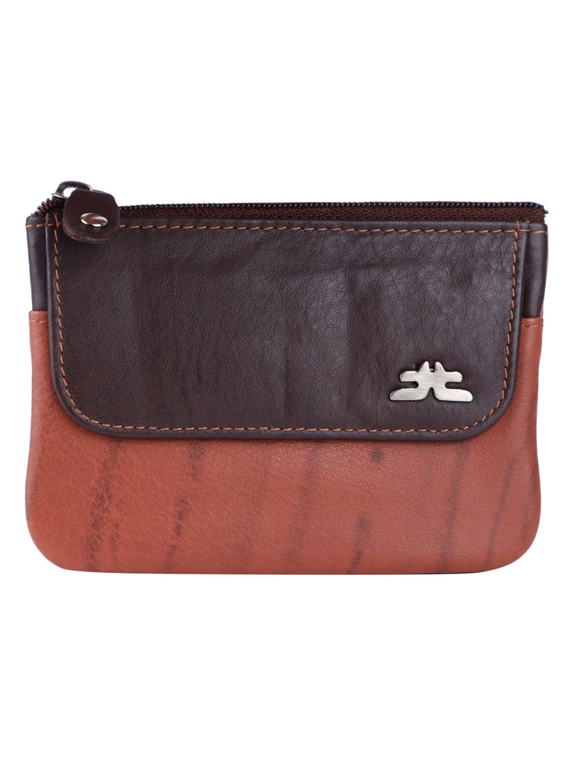 LAVERI LEATHER Laveri Leather Coin Purse With Key Chain Rust And Dark Brown  - Image 1