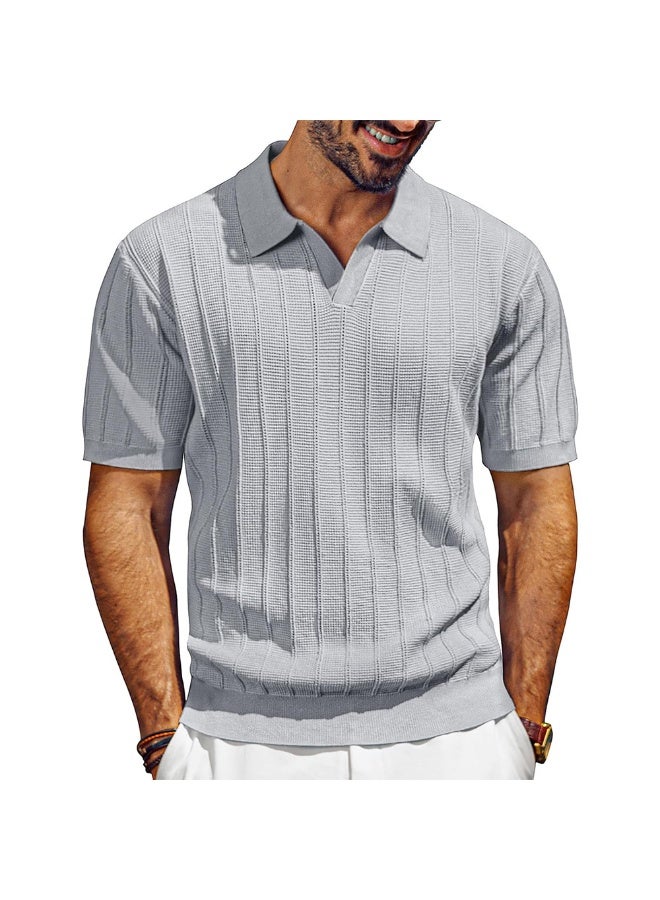 NIBEMINENT Men's Casual Commuting Mesh Hollow Lapel Sweater Knitted Breathable V Neck Breathable Loose Youth Basic - Image 1