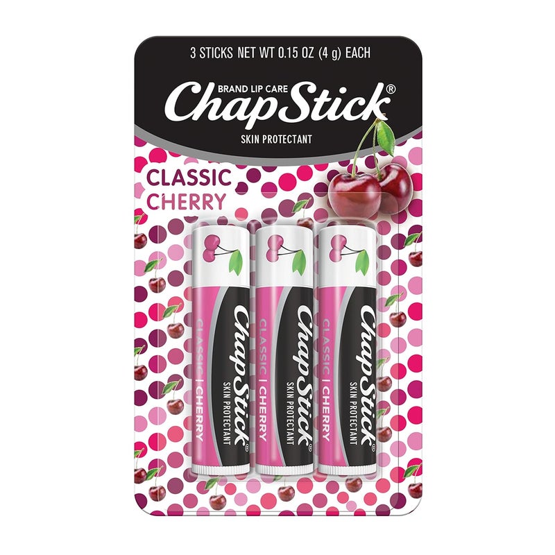 Chapstick 3 Pack Cherry Chapstick Classic 3 Sticks Cherry Flavor Skin Protectant Flavored Lip Balm Tube 015 Ounce Each - Image 1