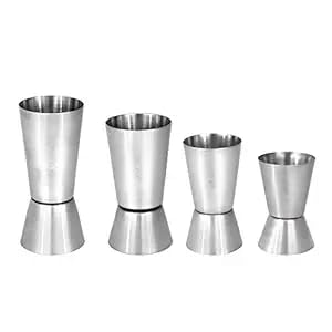 Steeple Stainless Steel Tall Peg Cocktail Jigger, Shot Glass, Double Side Drink Measuring Bar Tool (15-30ml, 20-40ml, 25-50ml, 30-60ml) - Tall Peg Shot Glass Set of 4 for Mocktails, and Bartending - Image 1