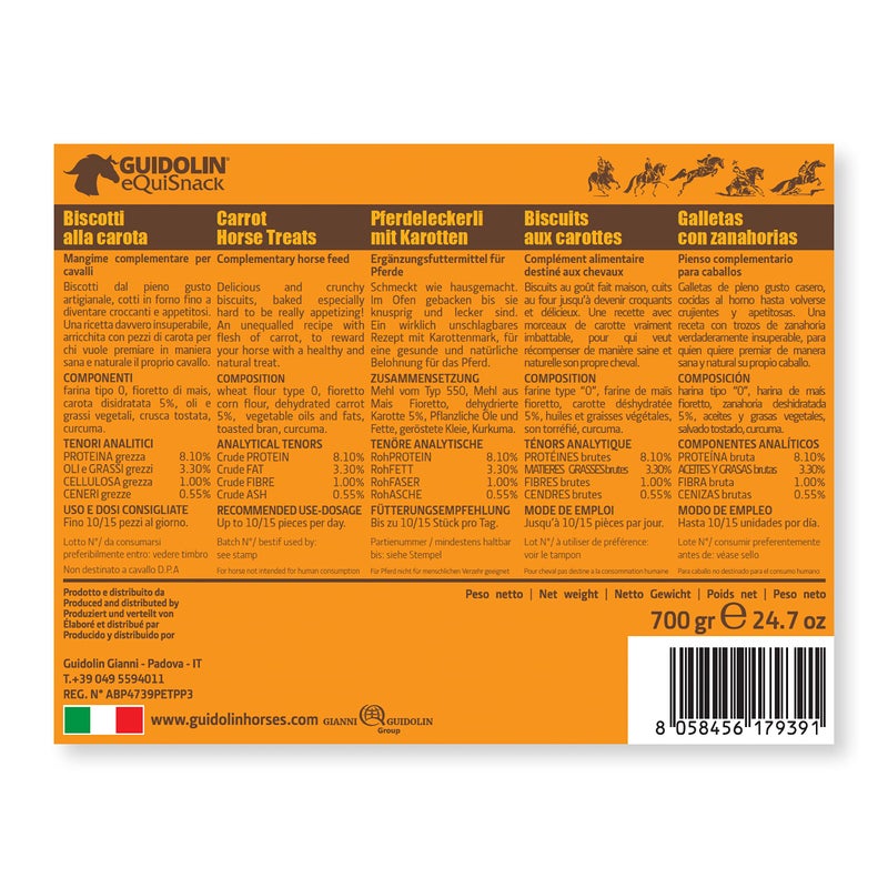 GUIDOLIN EQUISNACK Horse Natural Treats with Superfoods and Real Fruit Pieces, No Sugar Added, Handmade in Italy - 1,54 LB (Carrot) - Image 3