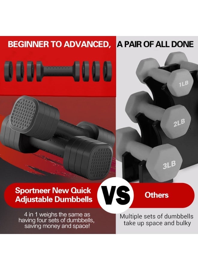 DMG TECH Adjustable Dumbbell Set, 4 in 1 Free Weights Dumbbells Set for Women Men, Hand Dumbbells Weight Sets, Each 2lb 3lb 4lb 5lb with TPU Soft Rubber Handle for Home Gym Exercise Training - Image 5