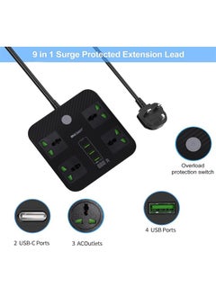 PADOM Padom 2-Meter Surge Protector Power Strip,Extension Cord with 4 Widely Outlets 3 USB Ports Surge Protected Power Strip,Flat Plug,Desk USB Charging Station for Home Office Dorm Room etl  - Image 5