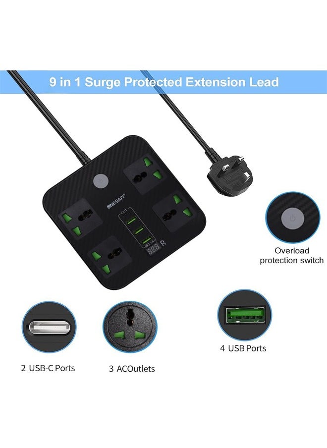 PADOM Padom 2-Meter Surge Protector Power Strip,Extension Cord with 4 Widely Outlets 3 USB Ports Surge Protected Power Strip,Flat Plug,Desk USB Charging Station for Home Office Dorm Room etl  - Image 5