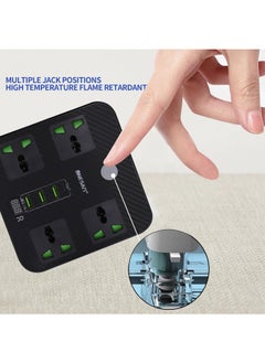PADOM Padom 2-Meter Surge Protector Power Strip,Extension Cord with 4 Widely Outlets 3 USB Ports Surge Protected Power Strip,Flat Plug,Desk USB Charging Station for Home Office Dorm Room etl  - Image 4