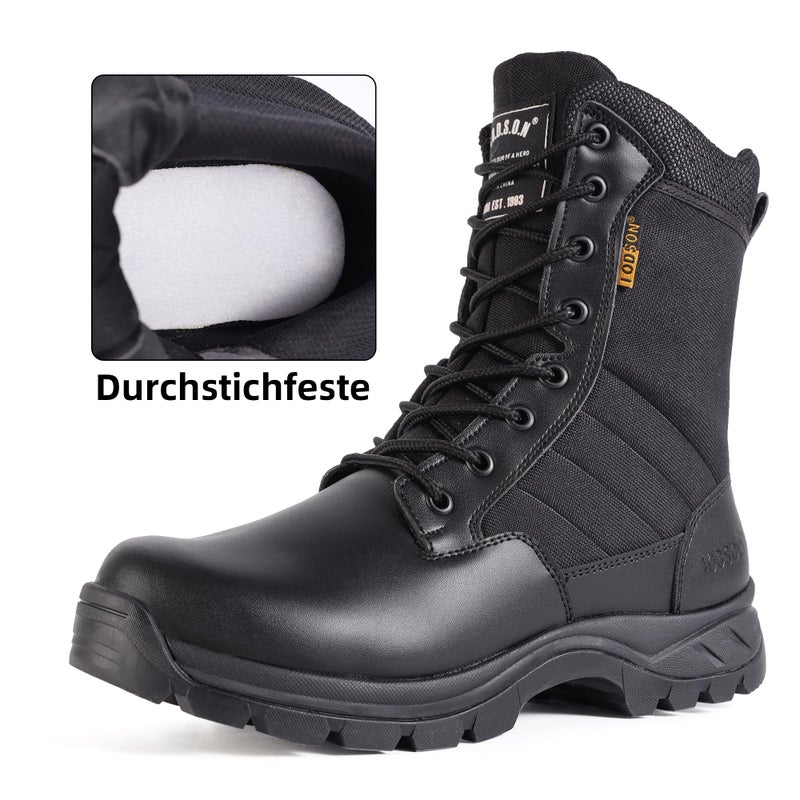IODSON Men's Military Tactical Work Boots with Side Zipper, Puncture Resistant, Desert Combat, Army Jungle, 8 Inch Lightweight Hiking Boots Black US 9.5 - Image 3