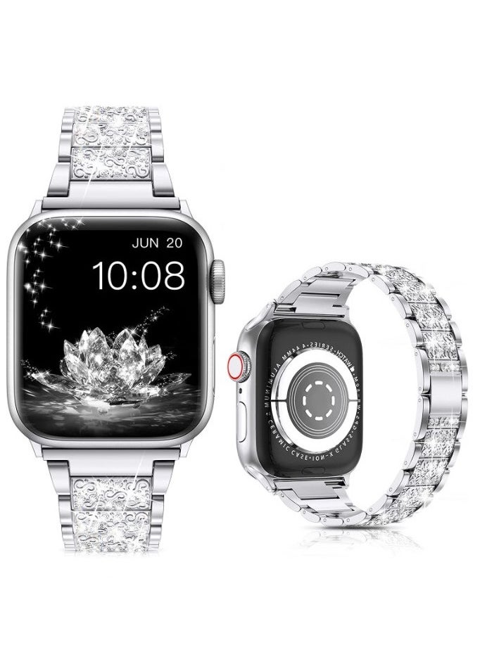  ريزو RiZOW سوار معدني من الفولاذ المقاوم للصدأ متوافق مع iwatch Apple Series Watch 7/6/5/4/3/2/1 / SE حزام بديل 42 مم 44 مم 45 مم - فضي  - Image 1