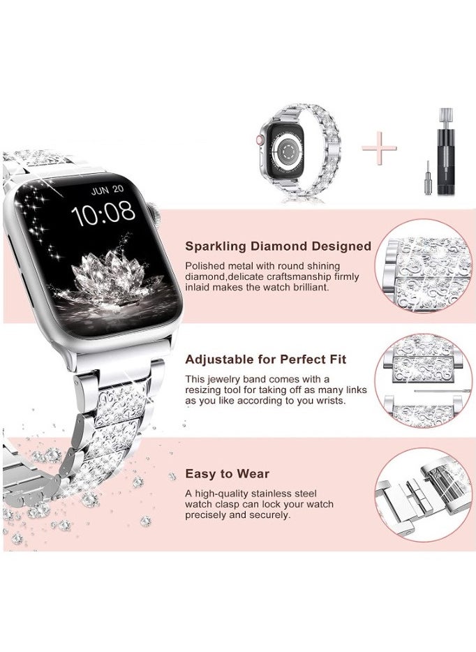  ريزو RiZOW سوار معدني من الفولاذ المقاوم للصدأ متوافق مع iwatch Apple Series Watch 7/6/5/4/3/2/1 / SE حزام بديل 42 مم 44 مم 45 مم - فضي  - Image 2