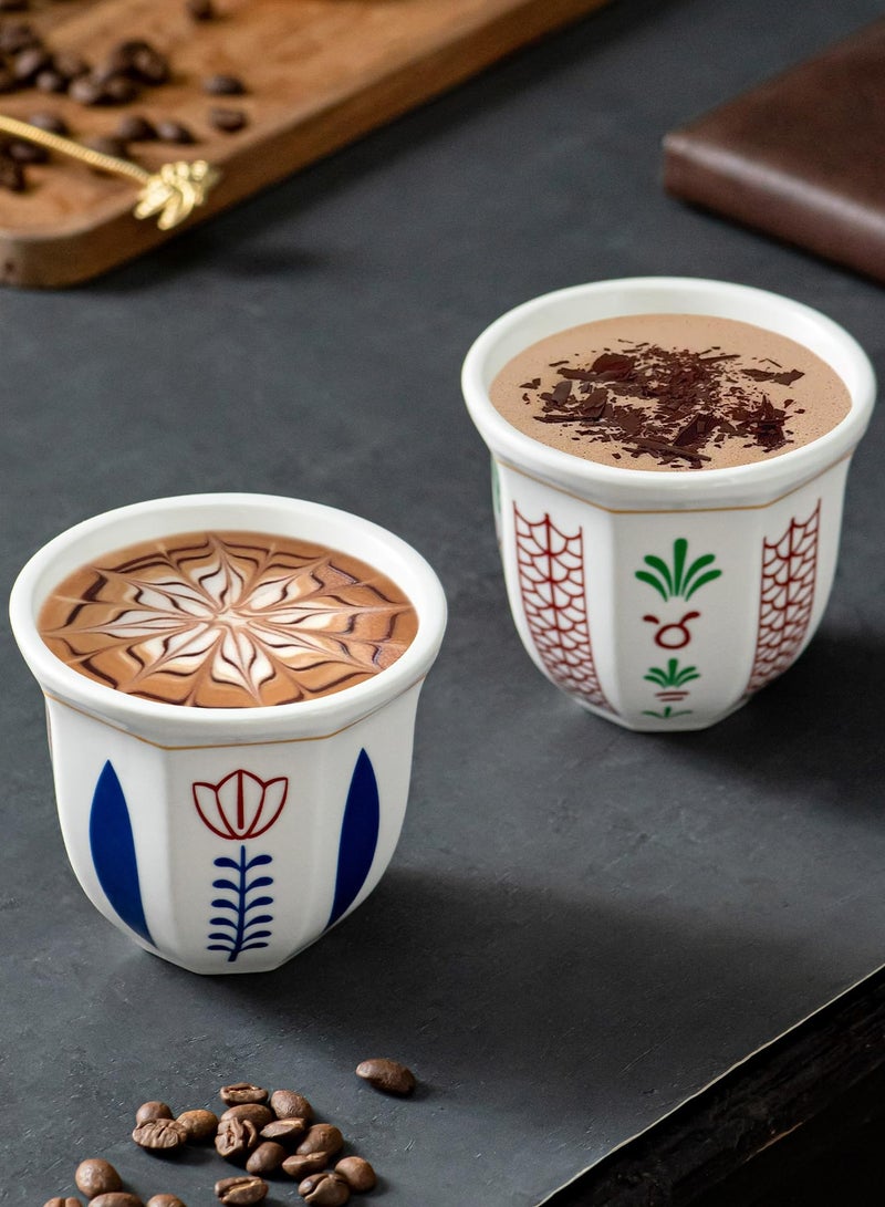 دوميني مجموعة من كوبين من السيراميك للقهوة وكوب إسبريسو سعة 250 مل للشاي التركي والكابتشينو واللاتيه، وأكواب الشاي بنقوش زهرية أنيقة - مثالية للهدايا والاستخدام اليومي - Image 1