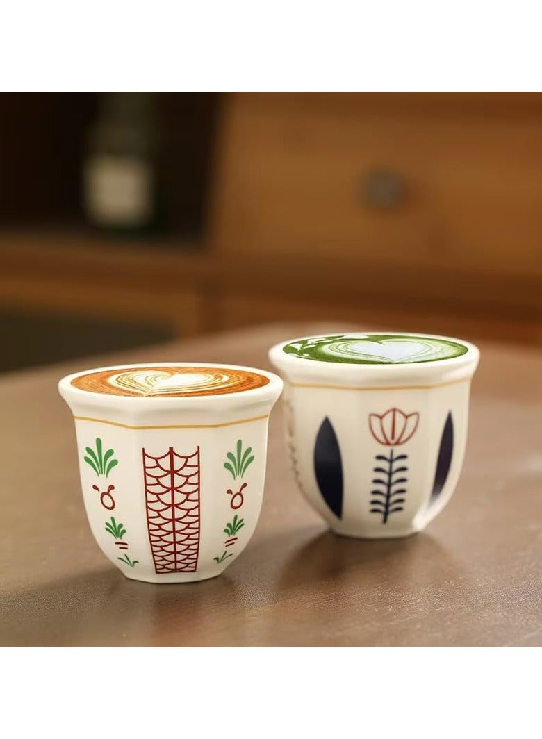 دوميني مجموعة من كوبين من السيراميك للقهوة وكوب إسبريسو سعة 250 مل للشاي التركي والكابتشينو واللاتيه، وأكواب الشاي بنقوش زهرية أنيقة - مثالية للهدايا والاستخدام اليومي - Image 2