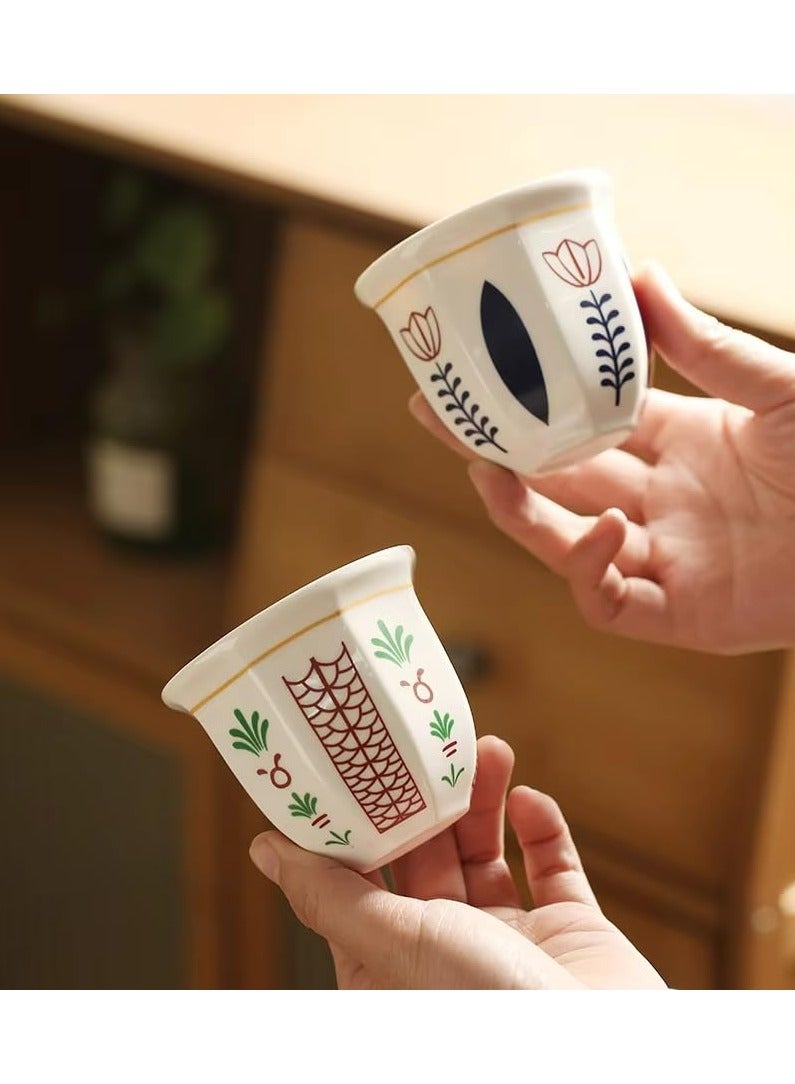 دوميني مجموعة من كوبين من السيراميك للقهوة وكوب إسبريسو سعة 250 مل للشاي التركي والكابتشينو واللاتيه، وأكواب الشاي بنقوش زهرية أنيقة - مثالية للهدايا والاستخدام اليومي - Image 5