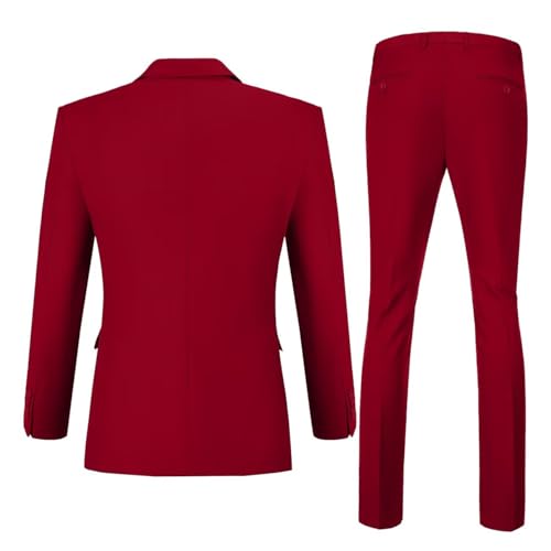 Lynerun Mens Suit Slim Fit 2 Piece Suit Men Formal Wedding Prom Tuxedo Suits Blazer Pants 2 Button Dress Suit Jacket Set Burgundy L - Image 2