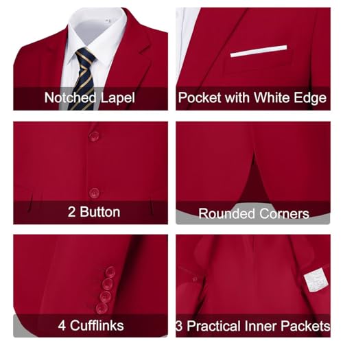 Lynerun Mens Suit Slim Fit 2 Piece Suit Men Formal Wedding Prom Tuxedo Suits Blazer Pants 2 Button Dress Suit Jacket Set Burgundy L - Image 5