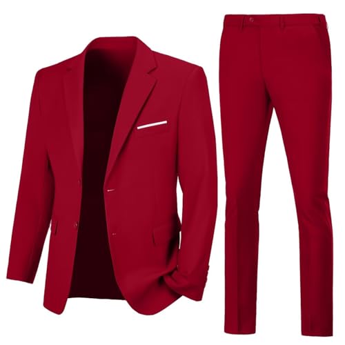 Lynerun Mens Suit Slim Fit 2 Piece Suit Men Formal Wedding Prom Tuxedo Suits Blazer Pants 2 Button Dress Suit Jacket Set Burgundy L - Image 1
